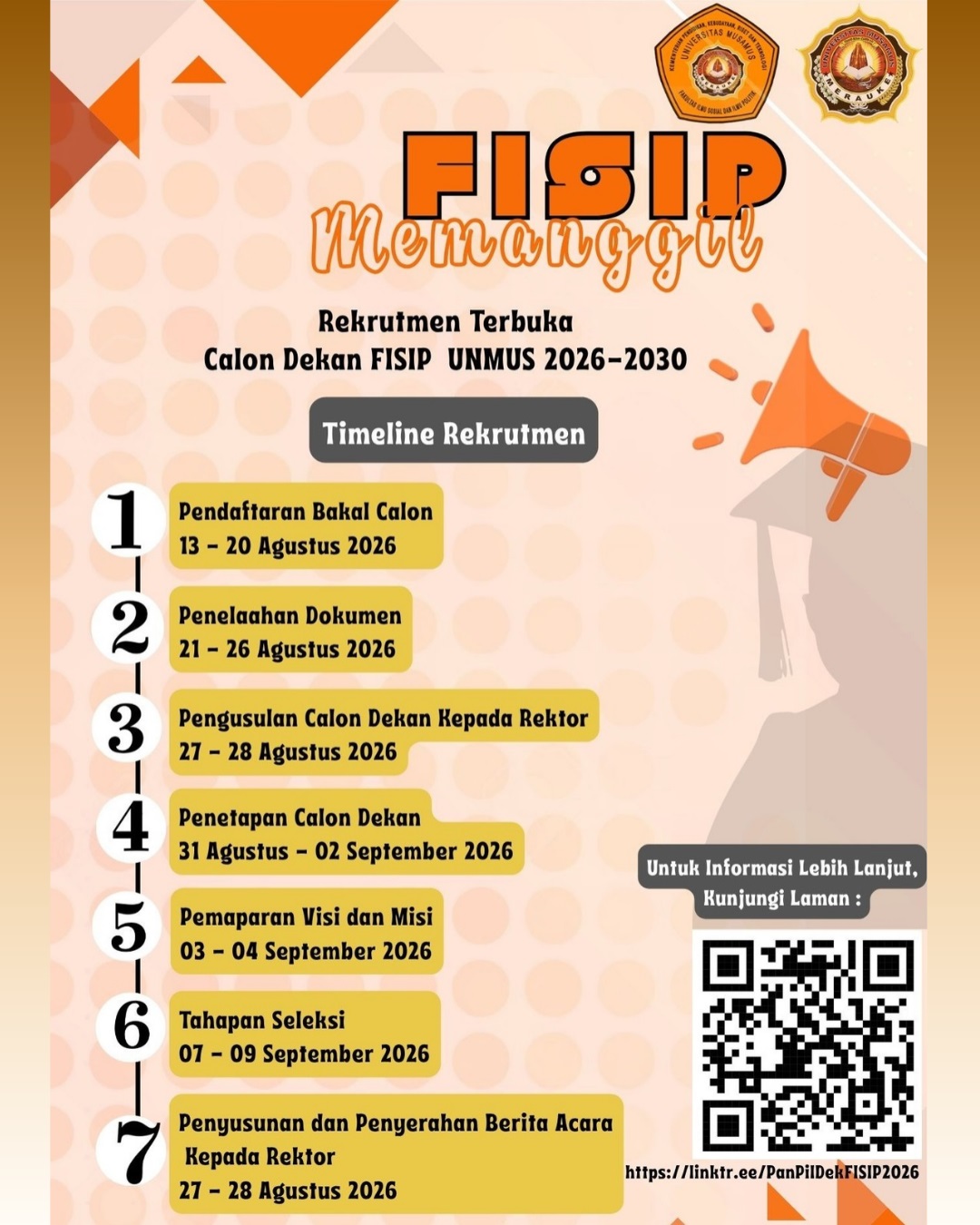 Rekrutment Terbuka Calon Dekan FISIP Periode 2026-2030
