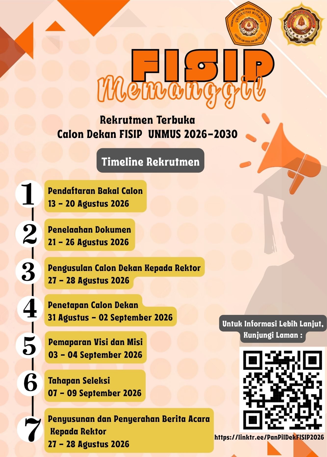 Rekrutment Terbuka Calon Dekan FISIP Periode 2026-2030