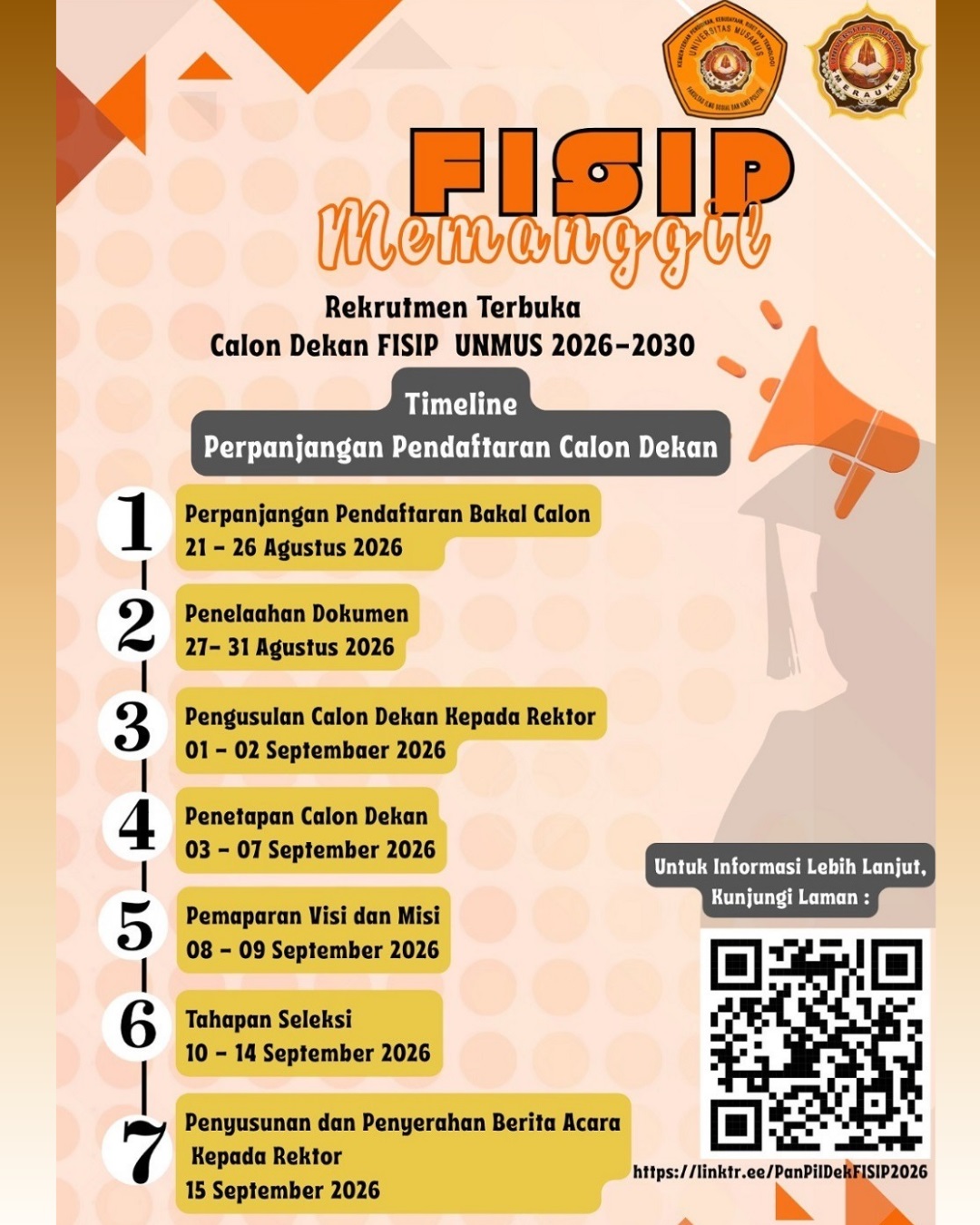 Perpanjangan Rekrutment Terbuka Calon Dekan FISIP Periode 2026-2030