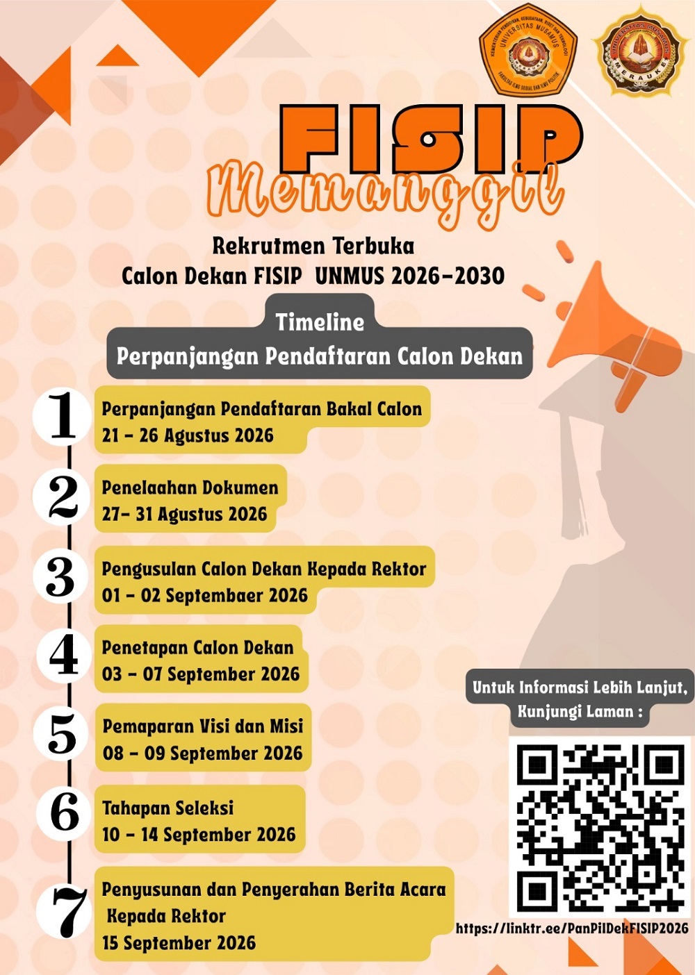 Perpanjangan Rekrutment Terbuka Calon Dekan FISIP Periode 2026-2030
