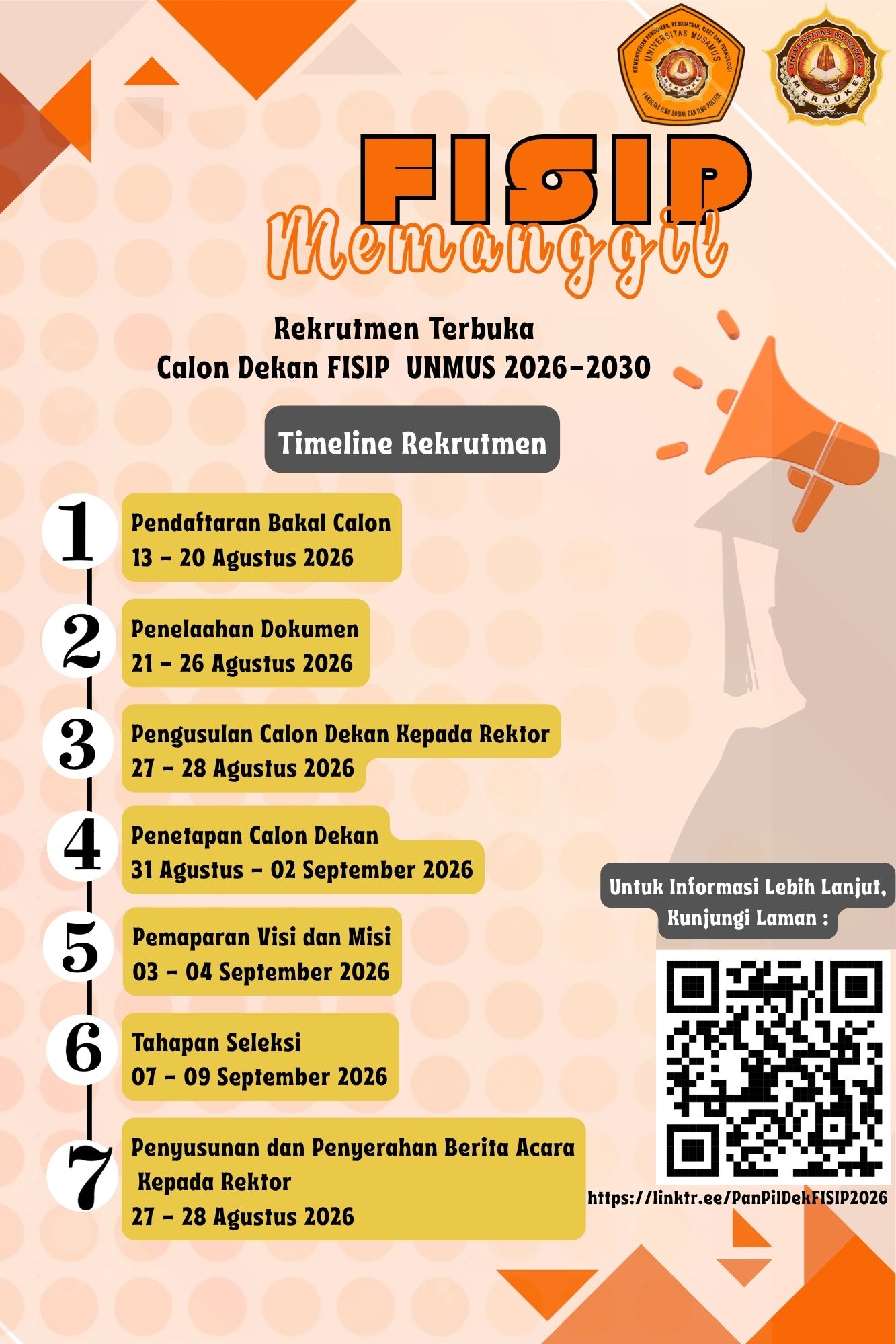Rekrutment Terbuka Calon Dekan FISIP Periode 2026-2030